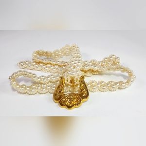 Faux Pearl/Goldtone Buckle Belt 23079-049